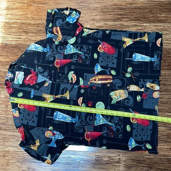 Vintage Paradise Found black happy hour cocktail Hawaiian shirt size medium - Picture 11 of 12
